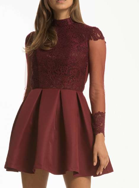 **Chi Chi London Red Embroidered Skater Dress